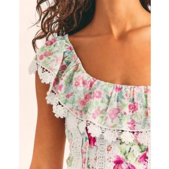 LoveShackFancy Faustine Floral Midi Dress Garden Glow Pink Size 00 NWT - Picture 3 of 8